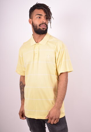 CHAPS MENS VINTAGE POLO SHIRT XL YELLOW STRIPES 90S