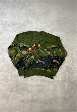 Vintage Knitted Jumper Embroidered Hiking Patterned Sweater