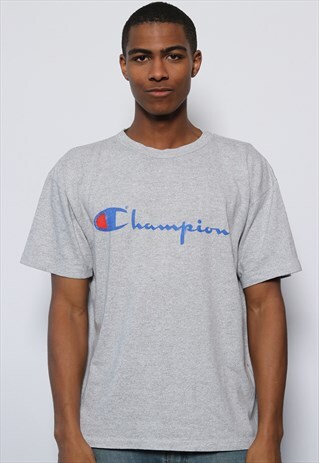 VINTAGE CHAMPION PRINT LOGO T-SHIRT GREY
