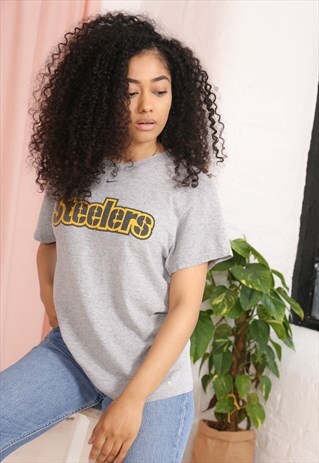 VINTAGE 90S OVERSIZED NIKE STEELERS T-SHIRT IN GREY
