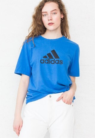 90S VINTAGE BLUE ADIDAS CREW NECK LOGO T-SHIRT