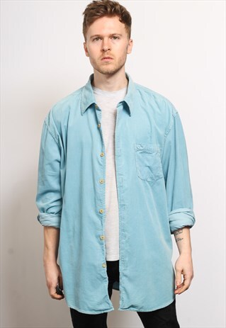 VINTAGE CORDUROY CORD SHIRT BLUE
