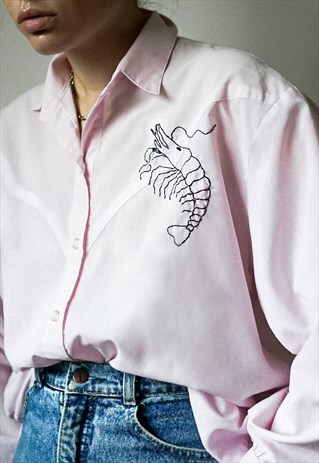 HAND EMBROIDERED OVERSIZED BABY PINK SHIRT