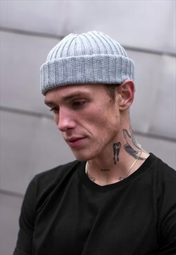 54 Floral Ribbed Trawler Fisherman Beanie Hat - Heather Grey