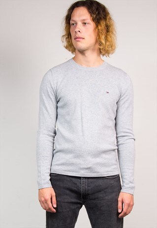 VINTAGE 90'S GREY TOMMY HILFIGER THIN KNIT JUMPER