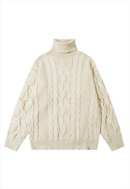 Classic cable knit turtleneck preppy everyday jumper cream