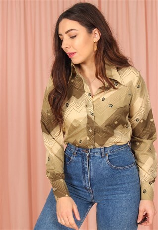 VINTAGE 70S BLOUSE IN ZIG ZAG PRINT
