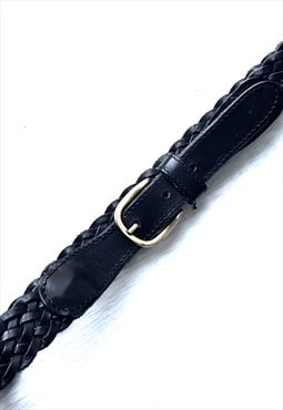 Real Leather Black Woven Belt