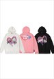 HEART PRINT HOODIE ANGRY SLOGAN PULLOVER EMBELLISHED JUMPER