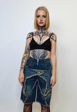 Star patchwork denim shorts ripped skater jean pants