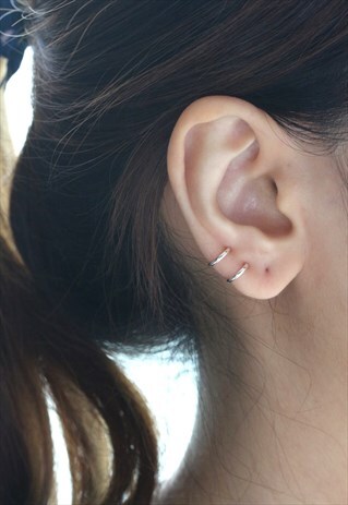 TINY HOOP EARRINGS, CARTILAGE EARRING 8MM - STERLING SILVER