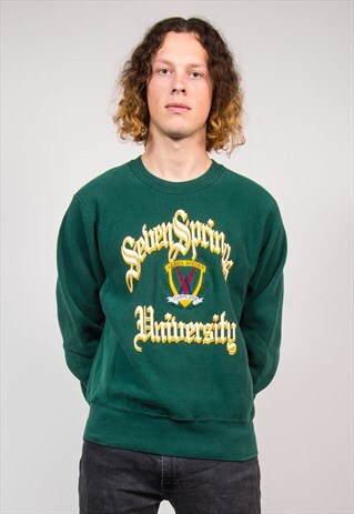 90'S DARK GREEN COLLEGE STYLE SWEATSHIRT JUMPER