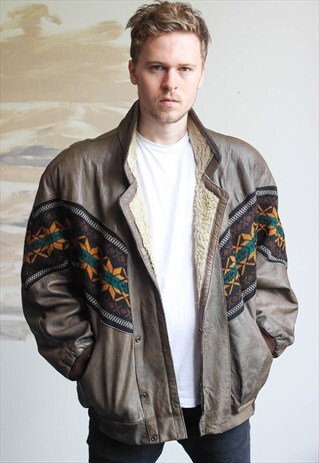 VINTAGE AZTEC NAVAJO SHEEPSKIN FESTIVAL JACKET
