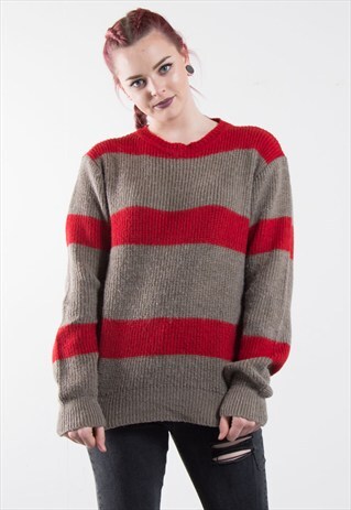 90'S STRIPED GRUNGE KNIT FISHERMAN JUMPER
