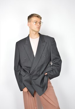Vintage dark grey classic 80's wool suit blazer