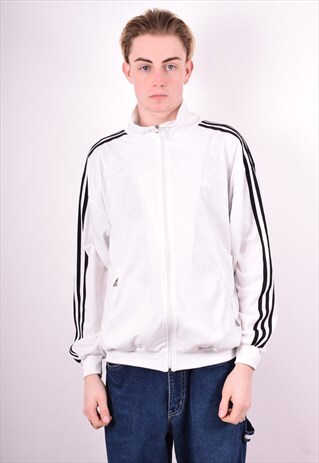 ADIDAS MENS VINTAGE TRACKSUIT TOP JACKET LARGE WHITE 90'S