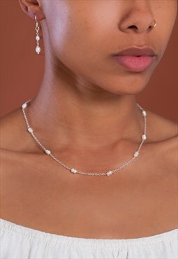 Dainty White Gemstone Choker Necklace in Sterling Silver 925