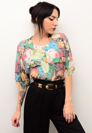 VINTAGE 90'S GRUNGE FLORAL BOLD PATTERNED OVERSIZED BLOUSE