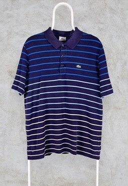 Blue Lacoste Polo Shirt Striped  Large