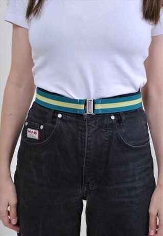 VINTAGE MINIMALIST BELT, STRIPES BELT, GREEN YELLOW PATTERN