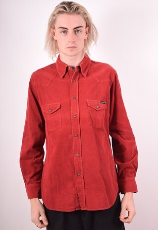 TRUSSARDI MENS VINTAGE CORDUROY SHIRT XL RED 90S