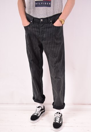 VERSACE MENS VINTAGE TROUSERS W36 L30 GREY STRIPES 90S