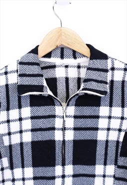 Vintage Check Fleece Black White Zip Up Collared 90s