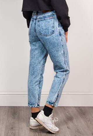 90'S VINTAGE BLUE ACID WASH HIGH WAIST DENIM MOM JEANS
