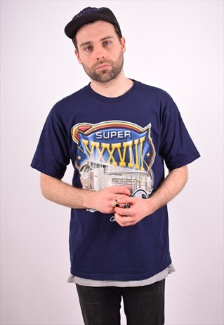 REEBOK MENS VINTAGE T-SHIRT TOP MEDIUM NAVY BLUE 90S