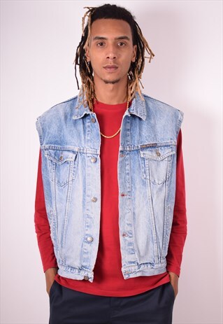 CARRERA MENS VINTAGE DENIM GILET XXL BLUE 90S