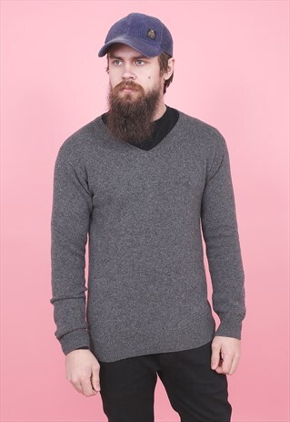 VINTAGE GREY V-NECK JUMPER /R2015