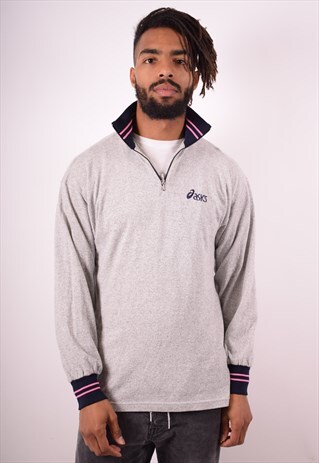 ASICS MENS VINTAGE SWEATSHIRT JUMPER SMALL GREY 90S