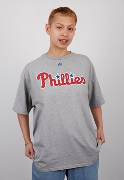 Vintage Majestic Phillies Short Sleeve T-Shirt in Grey