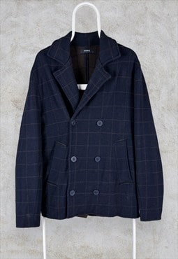 Alpha Studio  Wool Blazer Jacket Navy Blue Check Men Medium