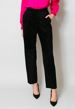 80's Vintage Ladies Black Suede High Rise Trousers