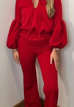 justyouroutfit Red Quilted Shirt Co-Ord Set
