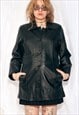 VINTAGE LEATHER JACKET 90S BOXY FIT COAT IN BLACK