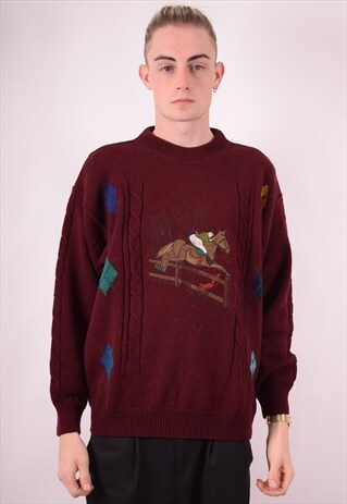 MENS VINTAGE JUMPER SWEATER MEDIUM MAROON 90S