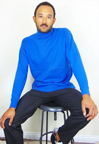 90S MINIMALIST SPORTWEAR BRIGHT BLUE TURTLE NECK TEE XL