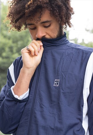 VINTAGE 90S NIKE COURT LOGO TRACKSUIT JACKET IN BLUE & WHITE