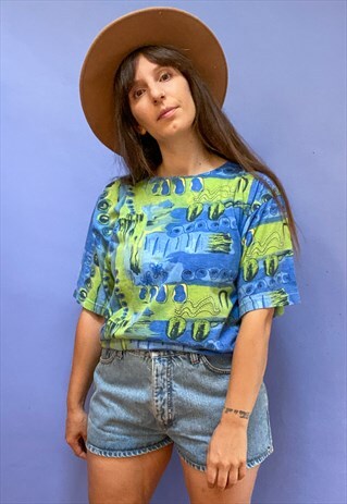 VINTAGE 90'S FUNKY PRINT LOOSE TEE T-SHIRT - M