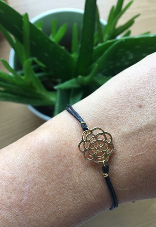BLACK FILIGREE FLORAL BRACELET