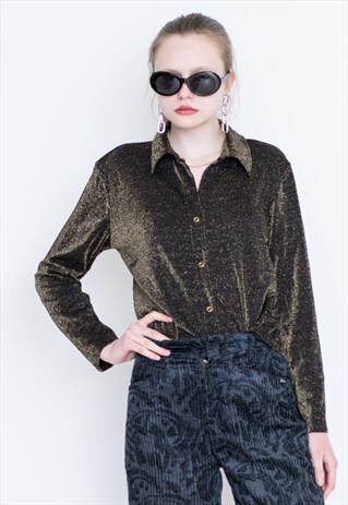 VINTAGE BROWN SHINING LONG SLEEVE RETRO SHIRT