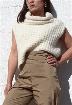 Benetton cream mohair/wool chunky gofre knit cropped sweater