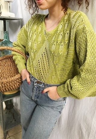 VINTAGE 80S BOHEME CHUNKY ABSTRACT KNIT JUMPER PULLOVER