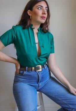 Vintage 80s Silky Blouse in Green