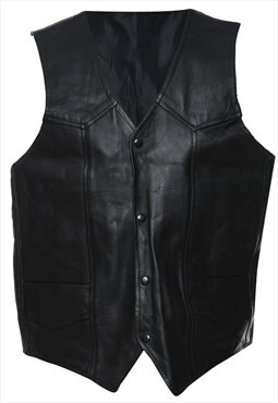 Vintage Black Leather Waistcoat - L