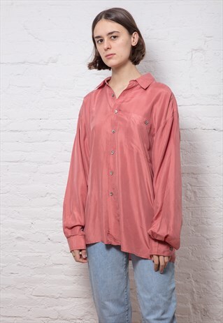 90S VINTAGE PALE RED SILK SHIRT