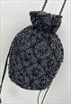 80's Black Handbag Fabric Beaded Evening Shoulder Bag