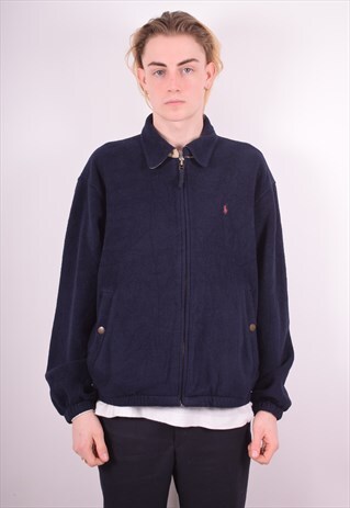 POLO RALPH LAUREN MENS VINTAGE FLEECE JACKET LARGE NAVY BLUE